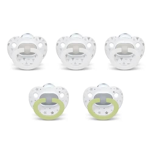 NUK First Choice Classic Orthodontic Baby Pacifier 0-6 Months | BPA-Free Silicone Newborn Pacifier (5-Pack, Neutral) thumbnail 1