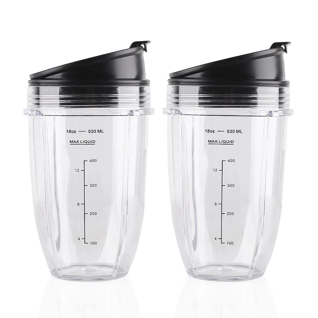 Veterger 2 Pack Replacement Parts Cup with Lid,Compatible with Ninja Blender Auto iQ BL480 BL482 BL642 NN102 BL682 BL450 BL2013 (2 18oz) | Kitchen Appliance Accessory — 2 18oz
