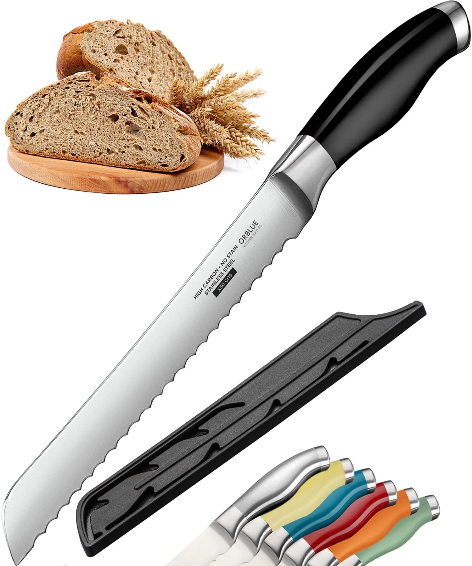 Orblue Serrated Bread Knife 8-Inch | Ultra-Sharp Stainless Steel for Effortless Slicing in India