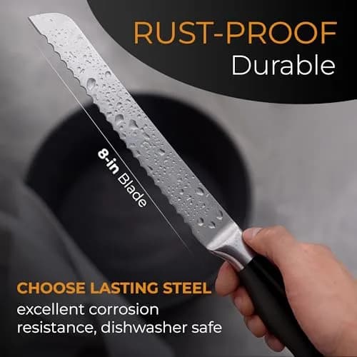 Orblue Serrated Bread Knife 8-Inch | Ultra-Sharp Stainless Steel for Effortless Slicing in India thumbnail 5