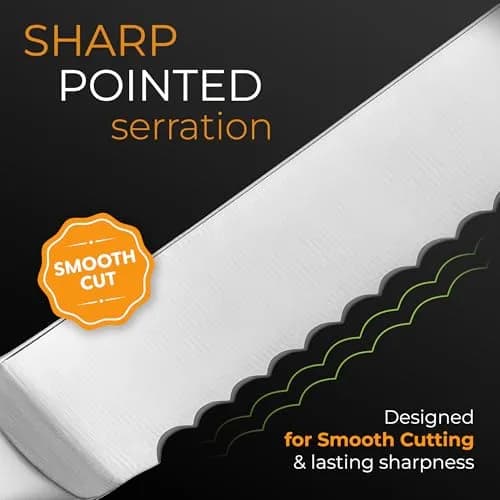 Orblue Serrated Bread Knife 8-Inch | Ultra-Sharp Stainless Steel for Effortless Slicing in India thumbnail 6
