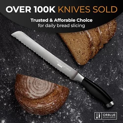 Orblue Serrated Bread Knife 8-Inch | Ultra-Sharp Stainless Steel for Effortless Slicing in India thumbnail 7