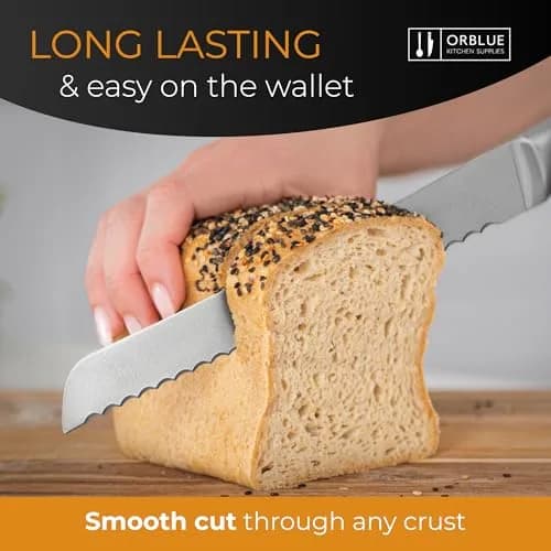 Orblue Serrated Bread Knife 8-Inch | Ultra-Sharp Stainless Steel for Effortless Slicing in India thumbnail 2