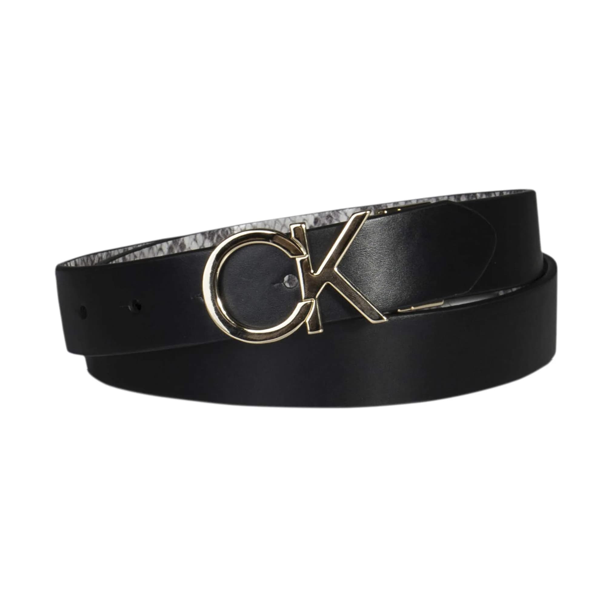 Calvin Klein Reversible Belt Black/Grey Plaque X-Large | Classic 2-in-1 Style — Black/Grey Snakeskin