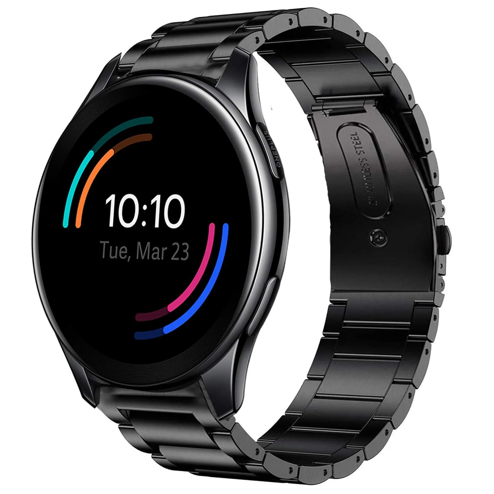 YOUkei Stainless Steel Watch Band for OnePlus Watch | Black, Adjustable, Water-Resistant — Black