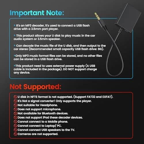 ANDTOBO USB to Aux Audio Adapter, 3.5mm Male to USB Female, 10.8 inch Length | Car Music Connection thumbnail 2