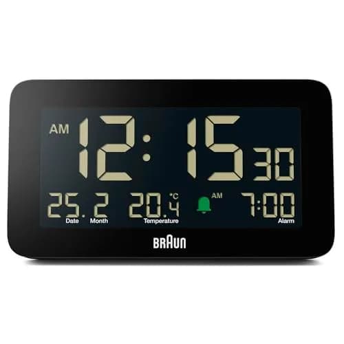 Braun Digital Alarm Clock with Date, Month & Temperature | Negative LCD, Crescendo Beep, 12/24H, AA Battery (1-Pack) thumbnail 1