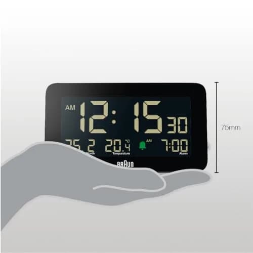 Braun Digital Alarm Clock with Date, Month & Temperature | Negative LCD, Crescendo Beep, 12/24H, AA Battery (1-Pack) thumbnail 4