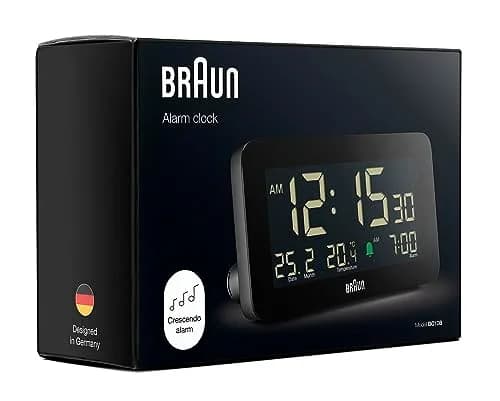 Braun Digital Alarm Clock with Date, Month & Temperature | Negative LCD, Crescendo Beep, 12/24H, AA Battery (1-Pack) thumbnail 5
