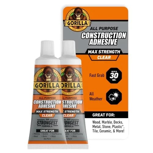 Gorilla Max Strength Clear Construction Adhesive 75ml (2.5 Fl Oz) 2-Pack | Strongest Formula, Waterproof, Gap-Filling thumbnail 1