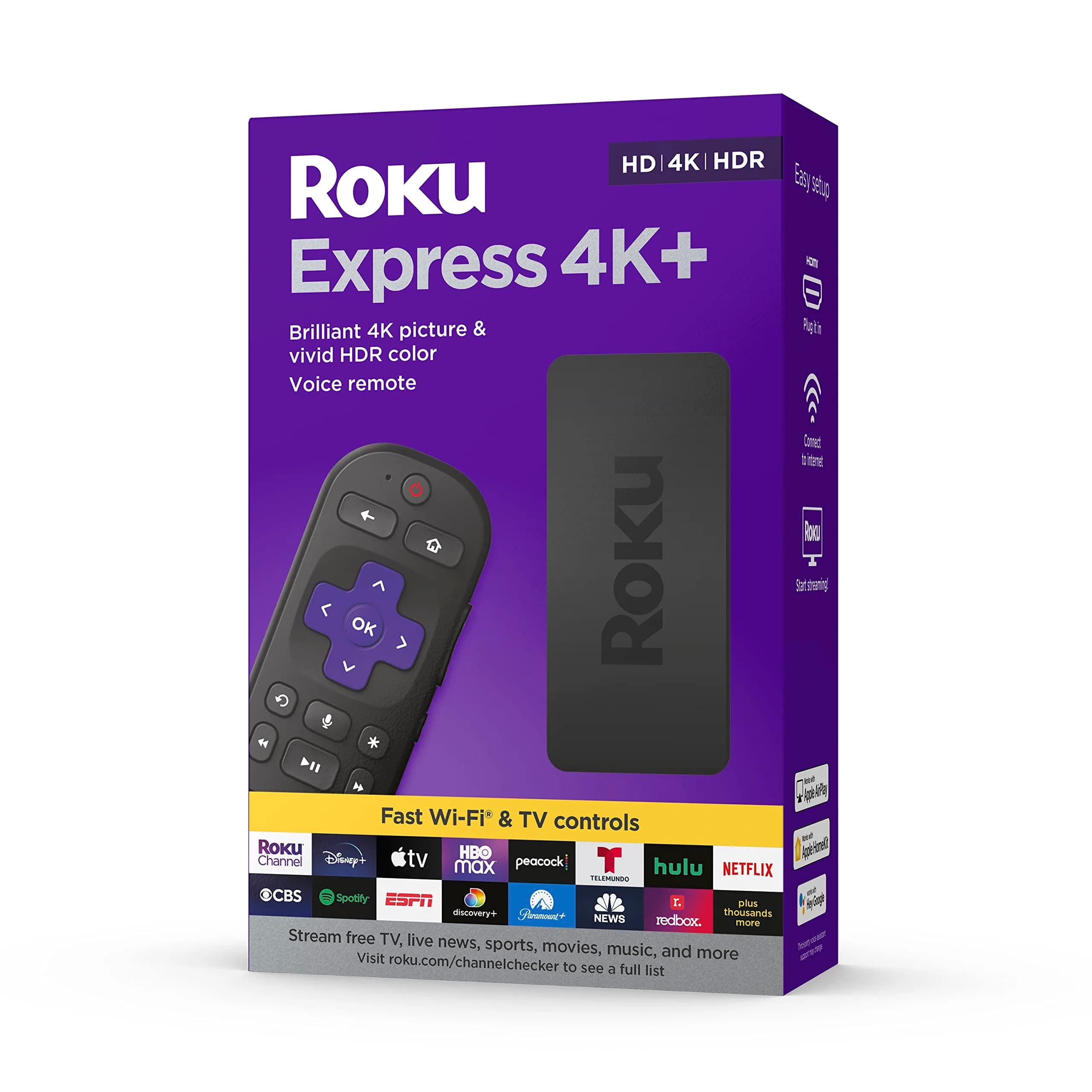 Roku Express 4K+ Streaming Media Player with Voice Remote, 4K/HDR, 16GB Storage | Stream Free & Live TV - view 7