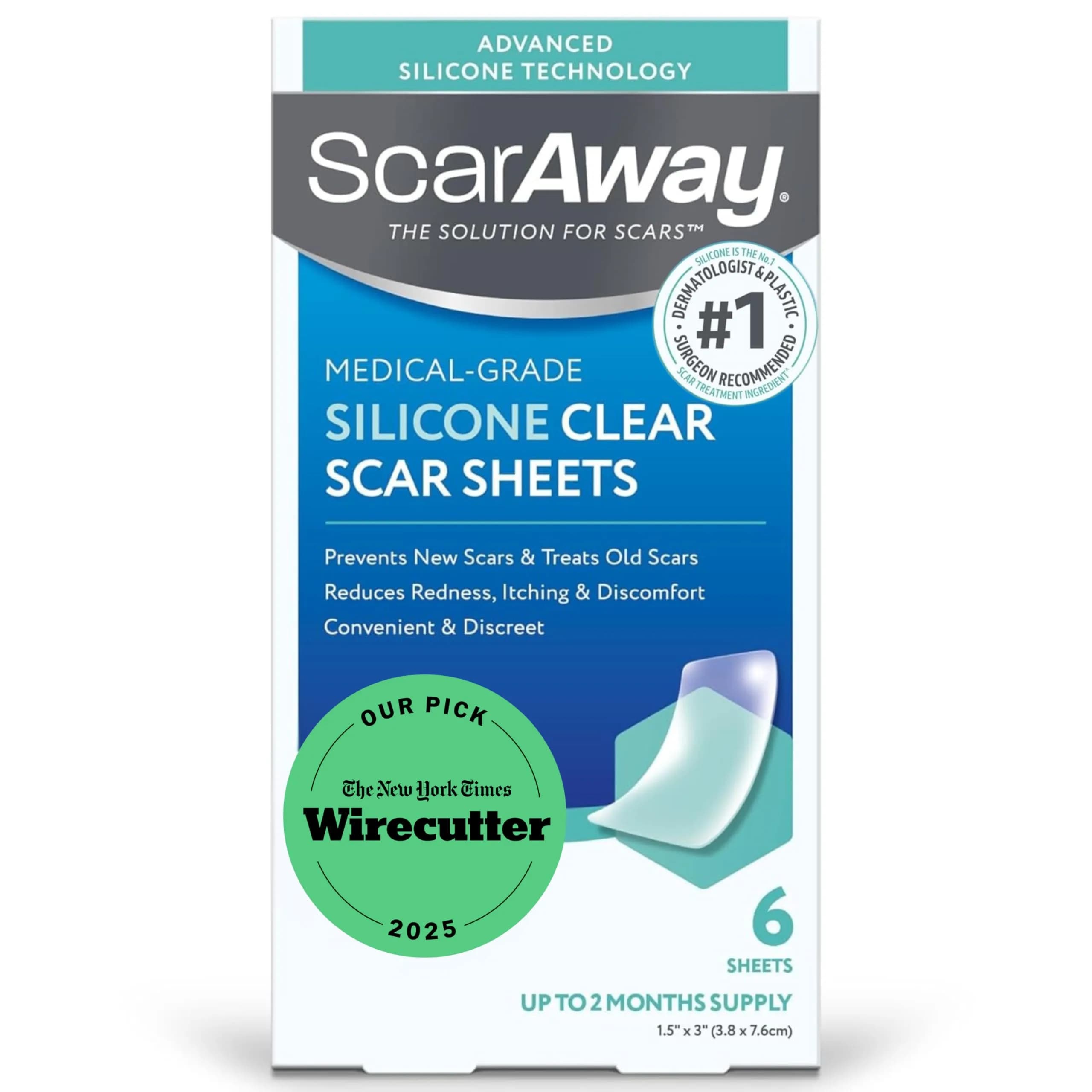 ScarAway Advanced Clear Silicone Scar Sheets, 6 Sheets | Visibly Improve Old & New Scars