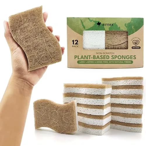 AIRNEX Natural Kitchen Sponges 12 Pack | Biodegradable Cellulose & Coconut Scrubber Dish Sponges for Kitchen thumbnail 1