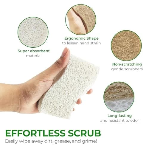 AIRNEX Natural Kitchen Sponges 12 Pack | Biodegradable Cellulose & Coconut Scrubber Dish Sponges for Kitchen thumbnail 7