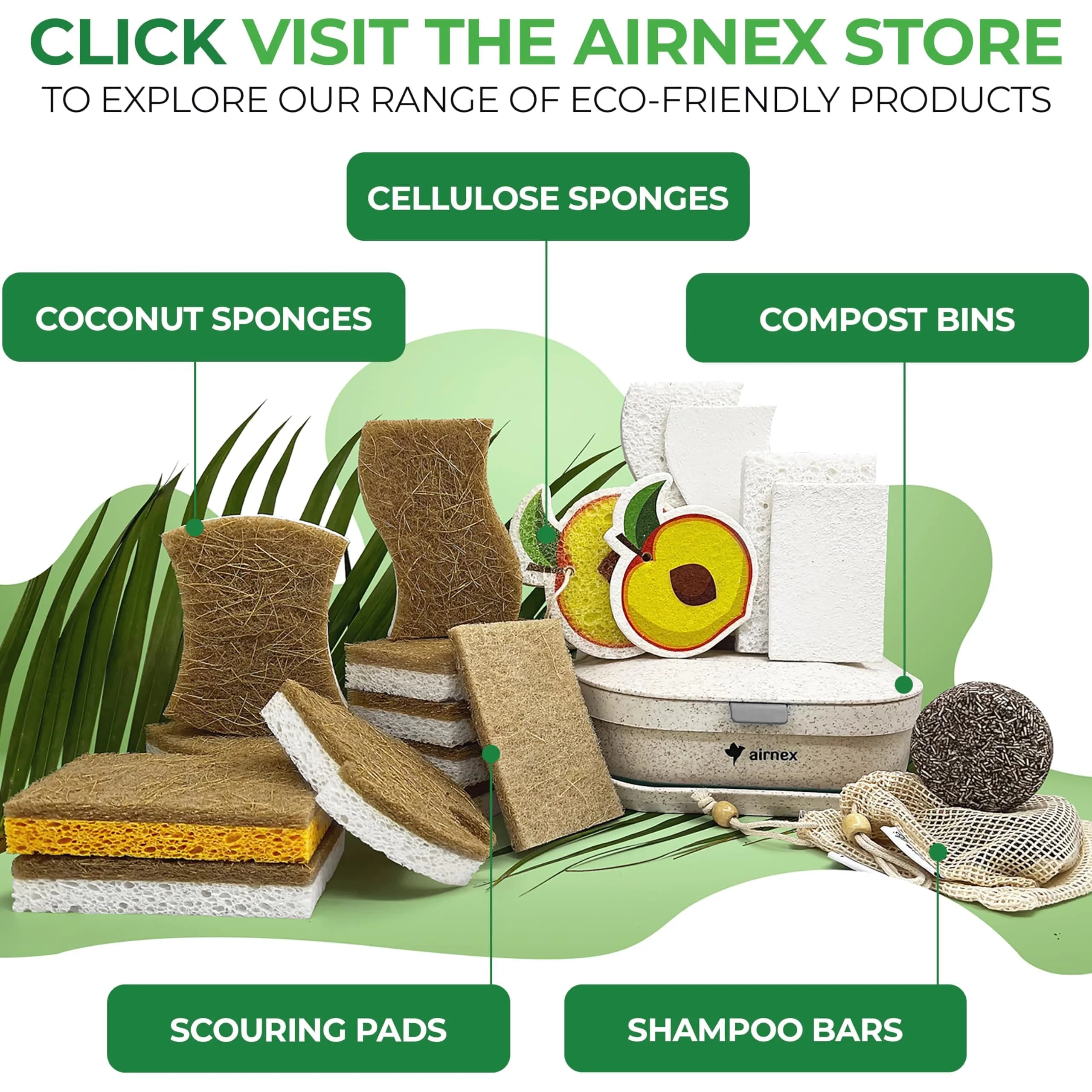 AIRNEX Natural Kitchen Sponges 12 Pack | Biodegradable Cellulose & Coconut Scrubber Dish Sponges for Kitchen - view 8