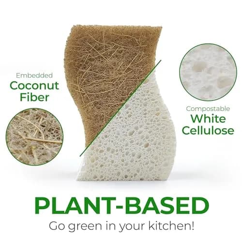 AIRNEX Natural Kitchen Sponges 12 Pack | Biodegradable Cellulose & Coconut Scrubber Dish Sponges for Kitchen thumbnail 2