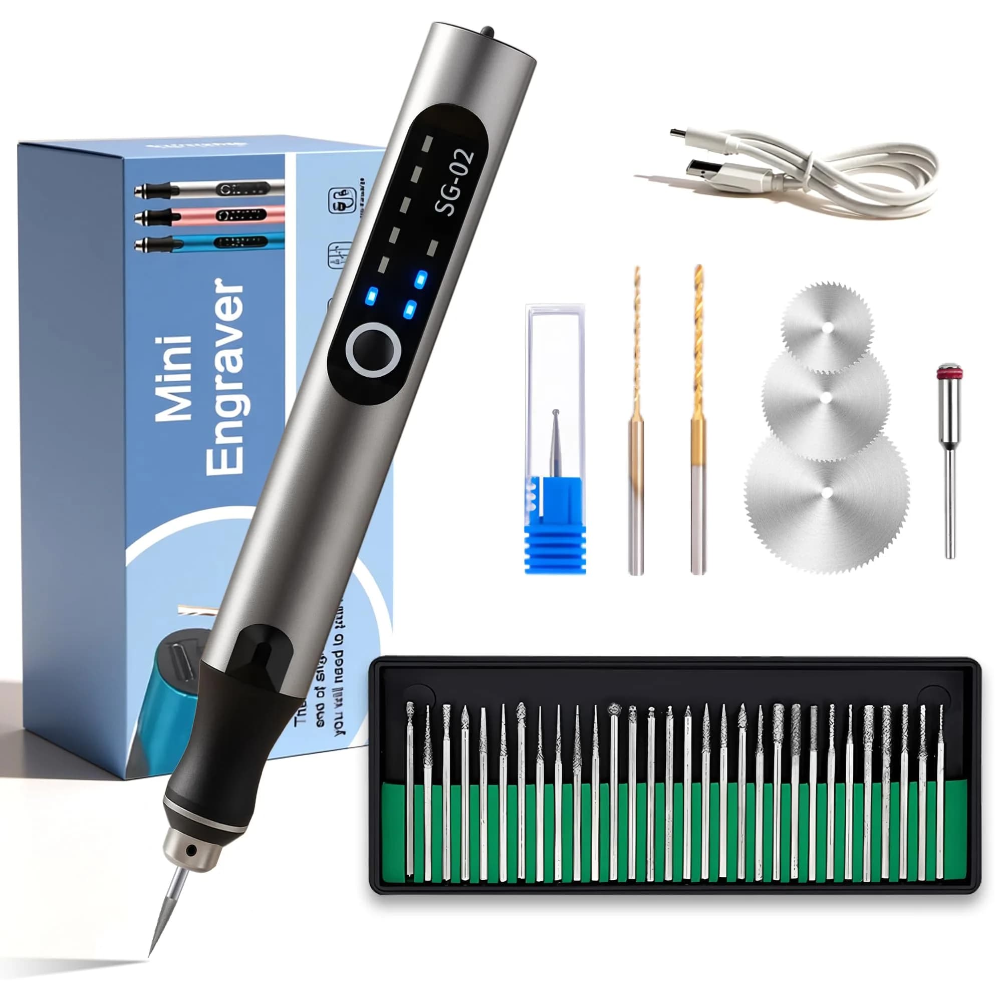 VQVYBXN USB Rechargeable Engraving Pen with 35 Bits | 5000-25000 RPM Rotary Tool for Metal, Glass, Wood - main product image