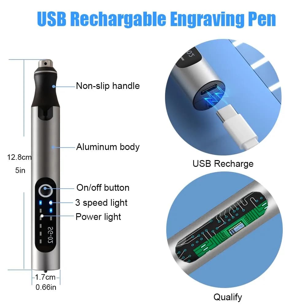 VQVYBXN USB Rechargeable Engraving Pen with 35 Bits | 5000-25000 RPM Rotary Tool for Metal, Glass, Wood - view 3