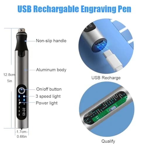 VQVYBXN USB Rechargeable Engraving Pen with 35 Bits | 5000-25000 RPM Rotary Tool for Metal, Glass, Wood thumbnail 3