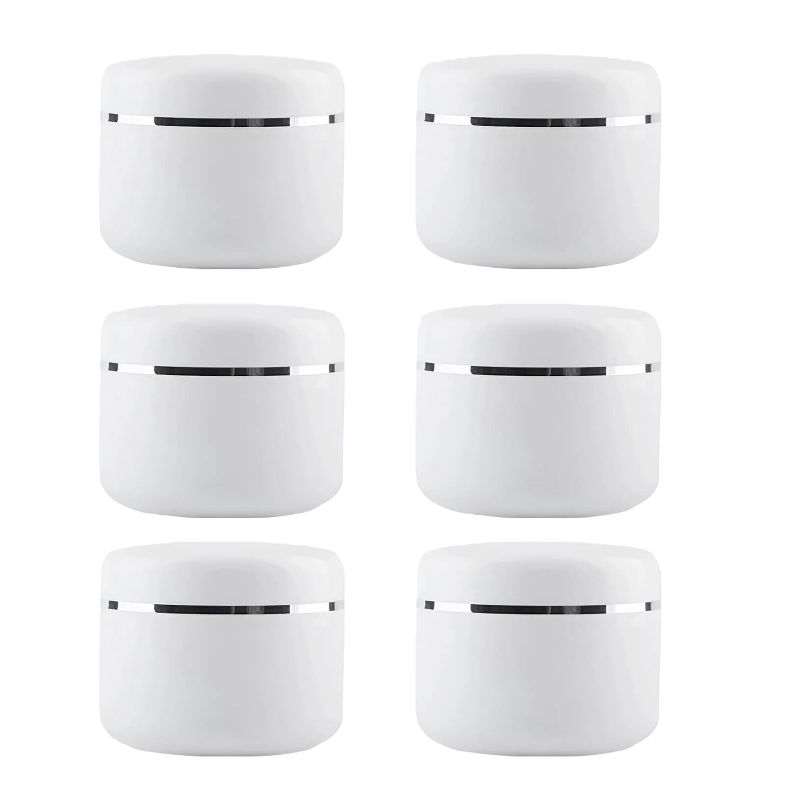 QUUPY 6Pcs 250g White Plastic Cosmetic Jars | Leakproof Refillable Containers for Face Cream & Lip Balm