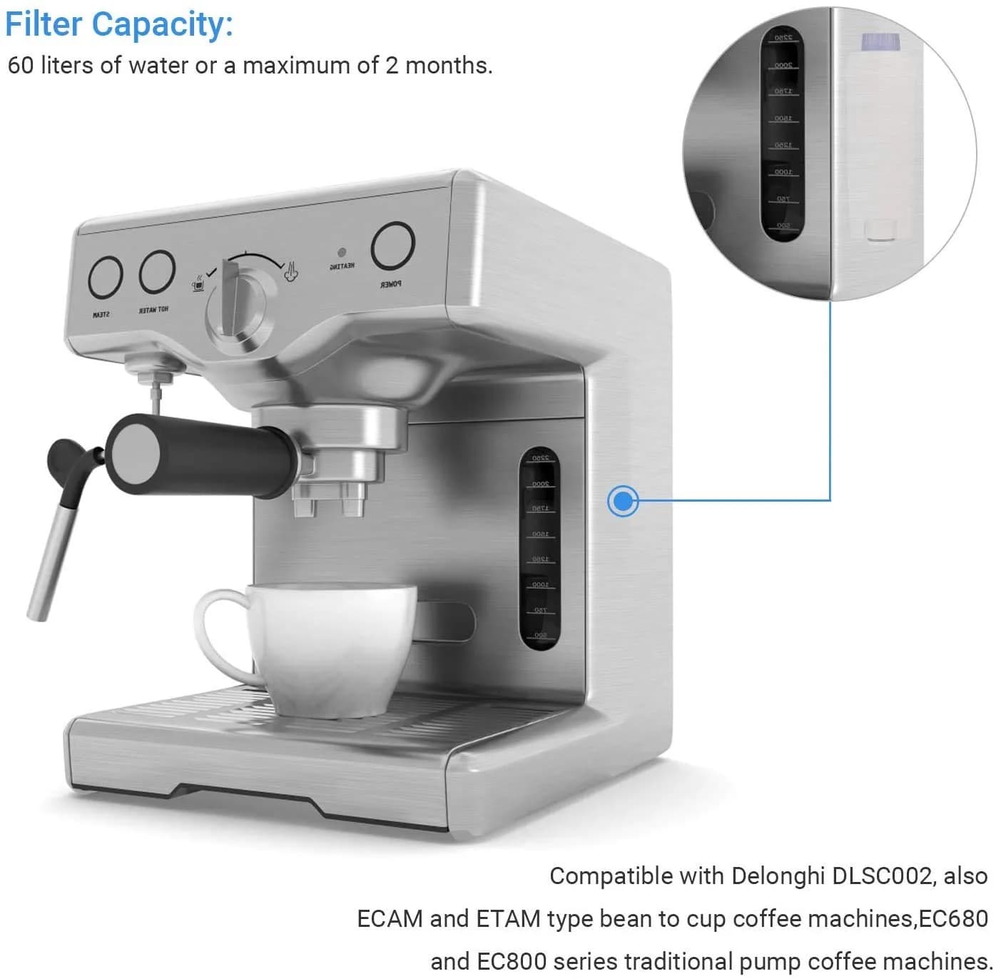 Somune Water Filter for Delonghi DLSC002, 4-Pack | Active Carbon Fabric Softener for ECAM, Esam, ETAM, BCO, EC Coffee Machines - view 7