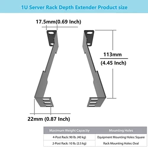 JINGCHENGMEI 1U Server Rack Depth Extender 4-Inch | Steel Support for Network Cabinets thumbnail 2