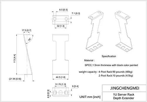 JINGCHENGMEI 1U Server Rack Depth Extender 4-Inch | Steel Support for Network Cabinets thumbnail 4