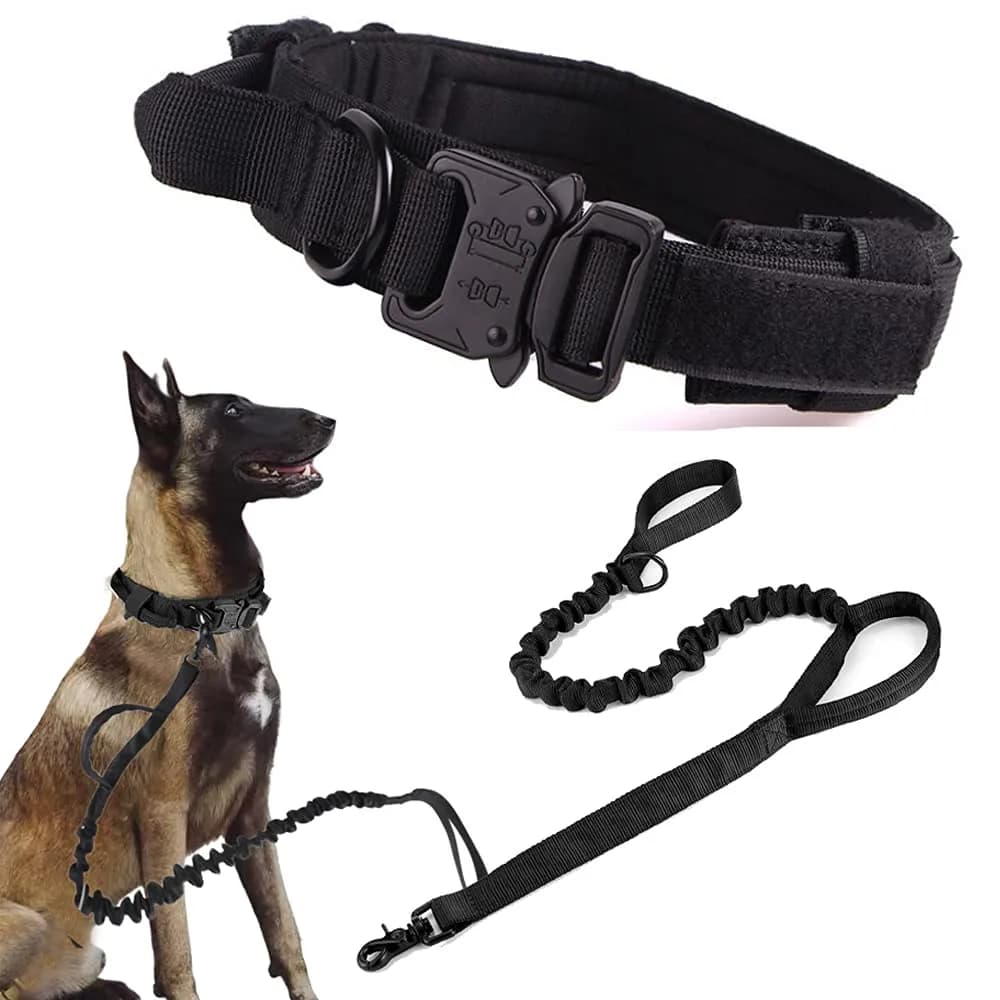 Xqpetlihai Tactical Dog Collar and Leash Set 1.6 in (4.06 cm) | Heavy Duty Nylon for Large Dogs