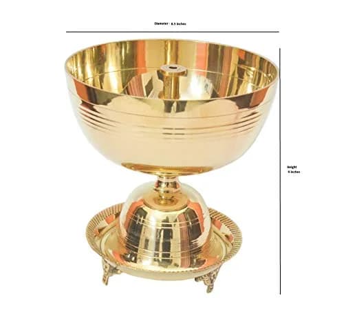Tangerine Brass Traditional Oil Lamp with Stand 1500 ml (50.7 Fl Oz) | Akhand Jyoti Diya for Pooja thumbnail 4