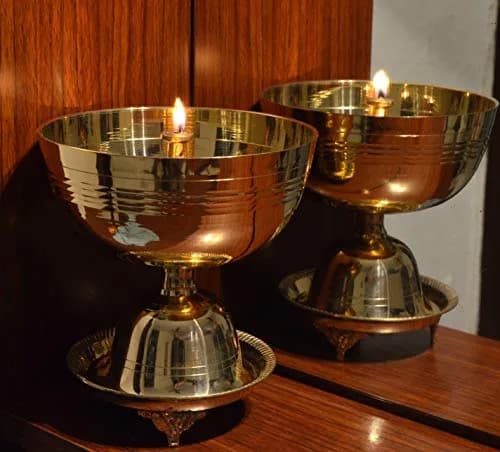Tangerine Brass Traditional Oil Lamp with Stand 1500 ml (50.7 Fl Oz) | Akhand Jyoti Diya for Pooja thumbnail 6