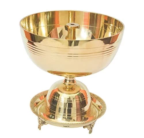 Tangerine Brass Traditional Oil Lamp with Stand 1500 ml (50.7 Fl Oz) | Akhand Jyoti Diya for Pooja thumbnail 1