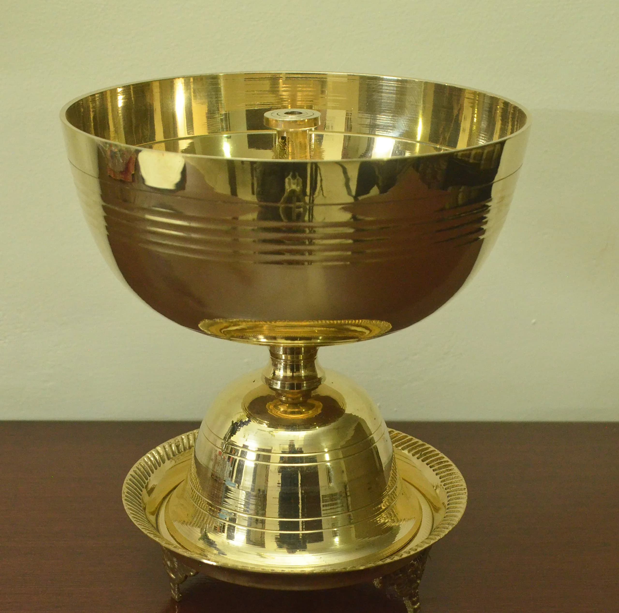 Tangerine Brass Traditional Oil Lamp with Stand 1500 ml (50.7 Fl Oz) | Akhand Jyoti Diya for Pooja - view 2