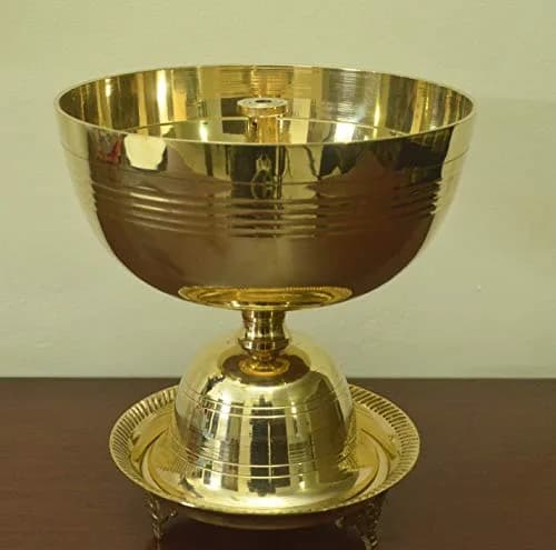 Tangerine Brass Traditional Oil Lamp with Stand 1500 ml (50.7 Fl Oz) | Akhand Jyoti Diya for Pooja thumbnail 2