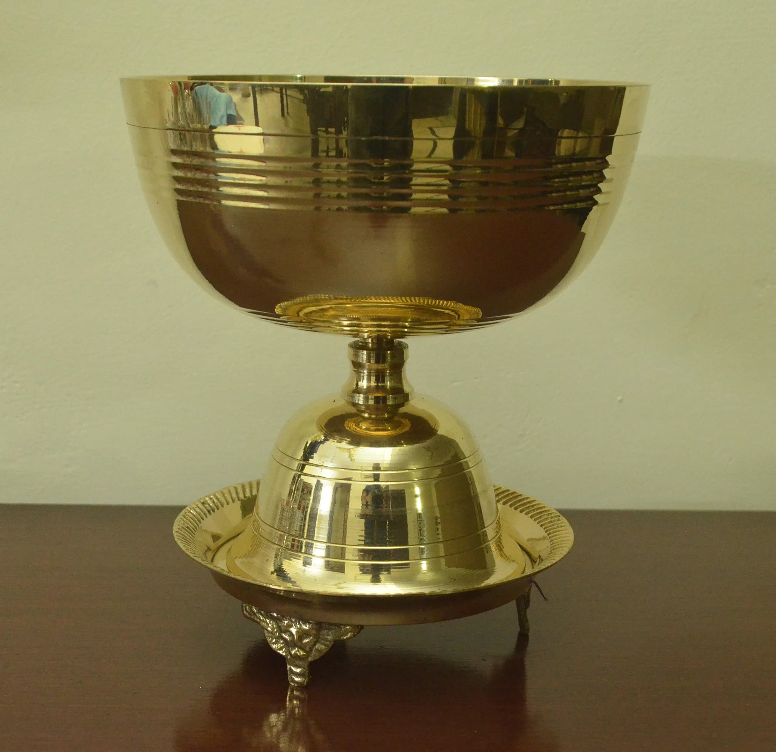 Tangerine Brass Traditional Oil Lamp with Stand 1500 ml (50.7 Fl Oz) | Akhand Jyoti Diya for Pooja - view 3