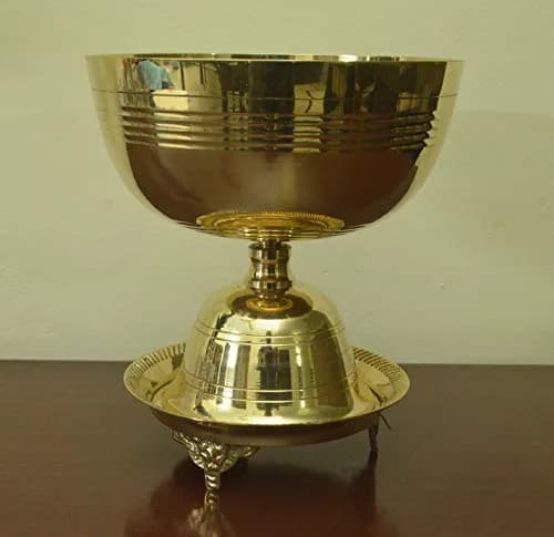 Tangerine Brass Traditional Oil Lamp with Stand 1500 ml (50.7 Fl Oz) | Akhand Jyoti Diya for Pooja thumbnail 3