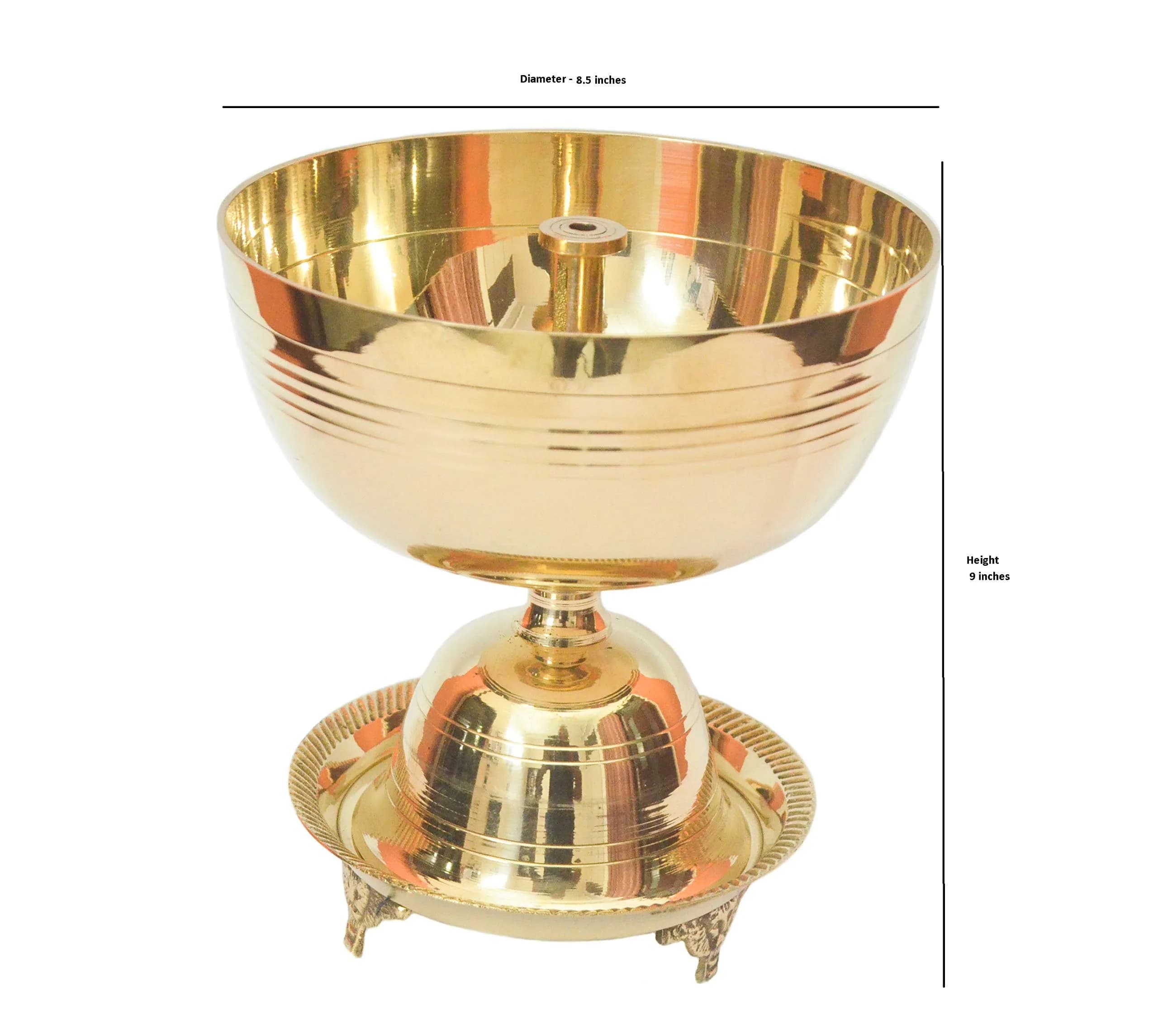 Tangerine Brass Traditional Oil Lamp with Stand 1500 ml (50.7 Fl Oz) | Akhand Jyoti Diya for Pooja - view 4