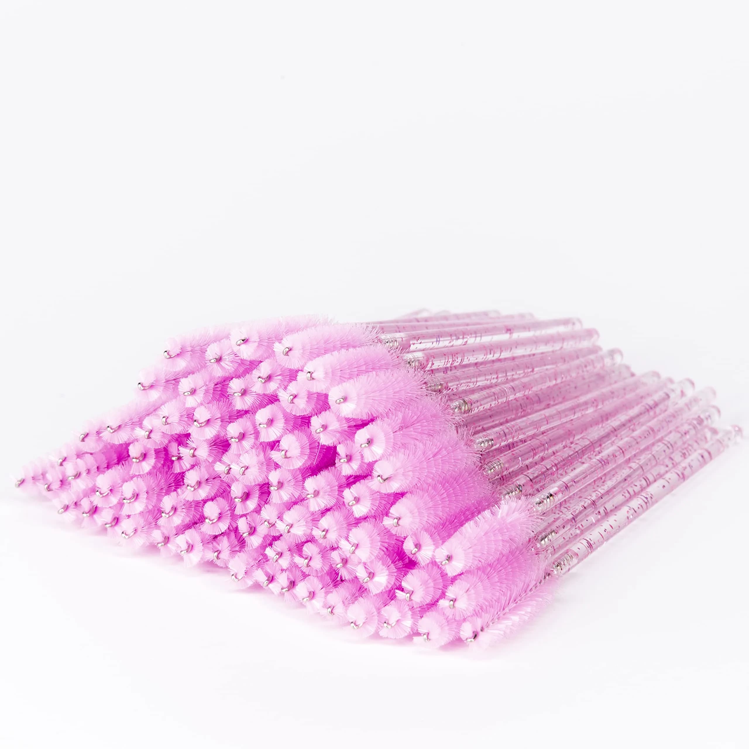 i-laesh Glitter Spoolies Disposable Eyelash Brush - Pink - 100PCS | High-Density Fiber Bristles for Flawless Mascara Application — Crystal - Pink - 100 Pcs