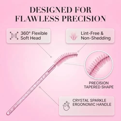 i-laesh Glitter Spoolies Disposable Eyelash Brush - Pink - 100PCS | High-Density Fiber Bristles for Flawless Mascara Application thumbnail 4