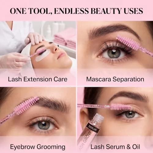 i-laesh Glitter Spoolies Disposable Eyelash Brush - Pink - 100PCS | High-Density Fiber Bristles for Flawless Mascara Application thumbnail 5