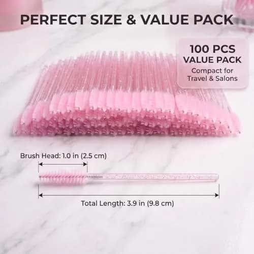 i-laesh Glitter Spoolies Disposable Eyelash Brush - Pink - 100PCS | High-Density Fiber Bristles for Flawless Mascara Application thumbnail 7
