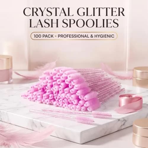 i-laesh Glitter Spoolies Disposable Eyelash Brush - Pink - 100PCS | High-Density Fiber Bristles for Flawless Mascara Application thumbnail 2