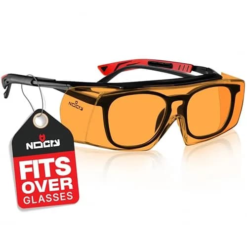 NoCry Blue Light Blocking Safety Glasses Over Eyeglasses — Orange Lens, ANSI Z87.1 Certified, Anti-Fog & Anti-Scratch — Orange Lens (Anti-blue Light)