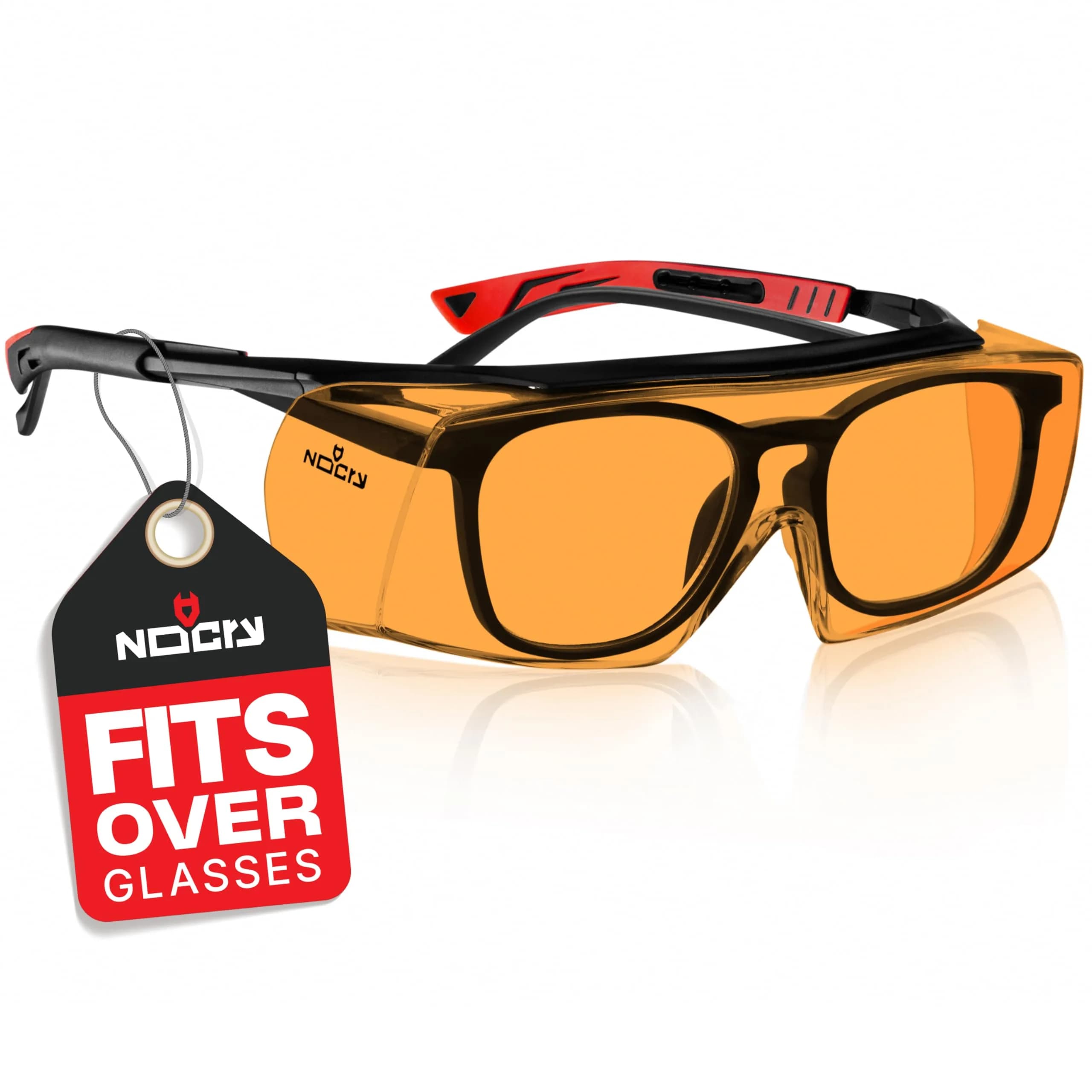 NoCry Blue Light Blocking Safety Glasses Over Eyeglasses — Orange Lens, ANSI Z87.1 Certified, Anti-Fog & Anti-Scratch - main product image