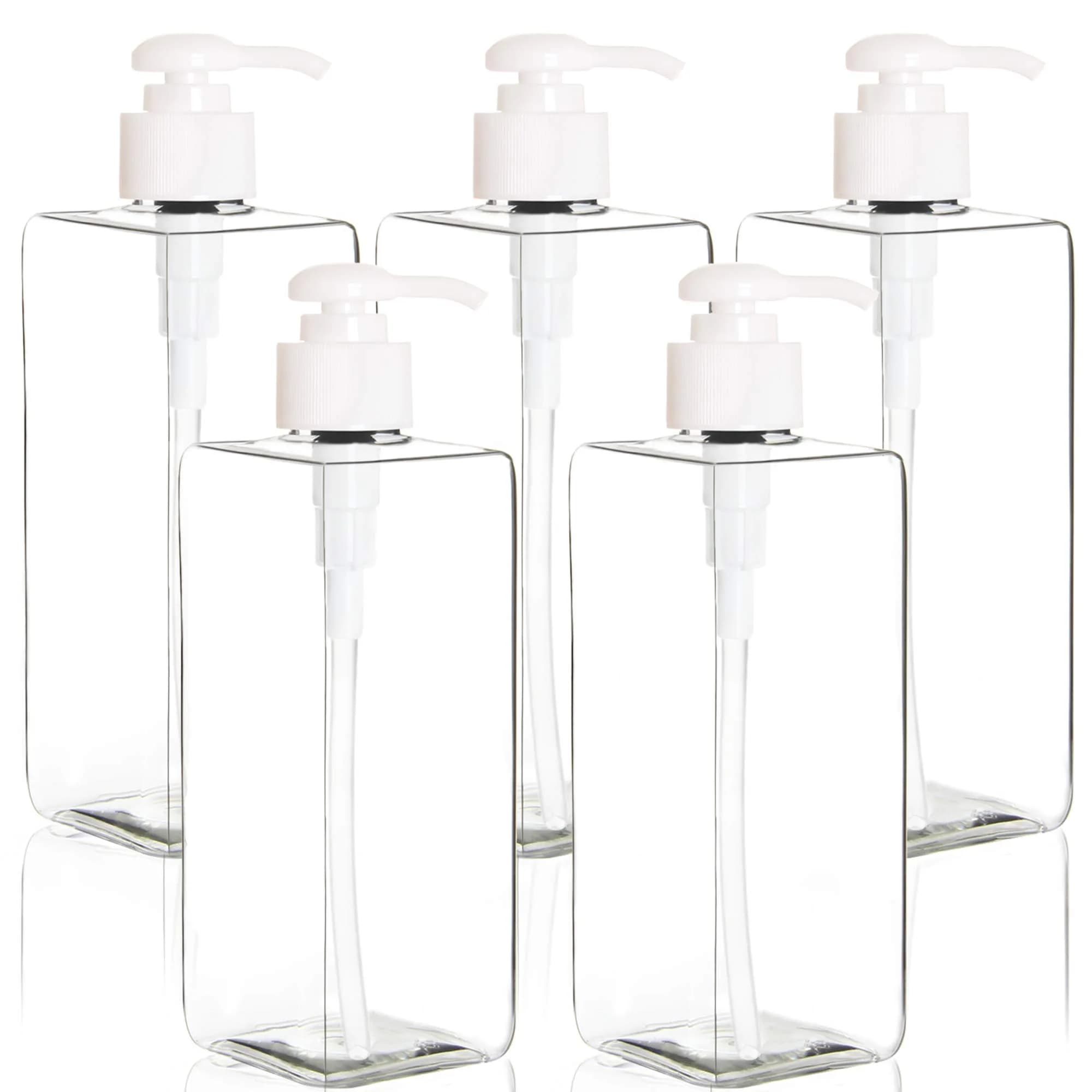 Youngever White 5 Pack 473ml (16 oz) Square Plastic Pump Bottles | Refillable for Lotions, Shampoos & More - main product image