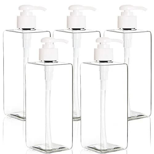 Youngever White 5 Pack 473ml (16 oz) Square Plastic Pump Bottles | Refillable for Lotions, Shampoos & More thumbnail 1