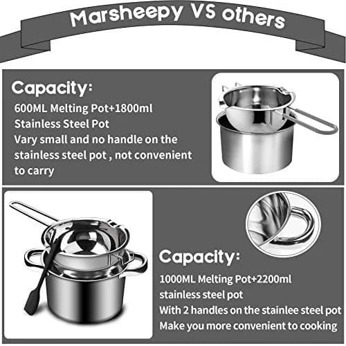 Marsheepy 1000ML (33oz) Double Boiler Melting Pot with 2200ML (2QT) Stainless Steel Pot | Rust-Proof 304 Steel for Chocolate, Wax, Soap Making thumbnail 5