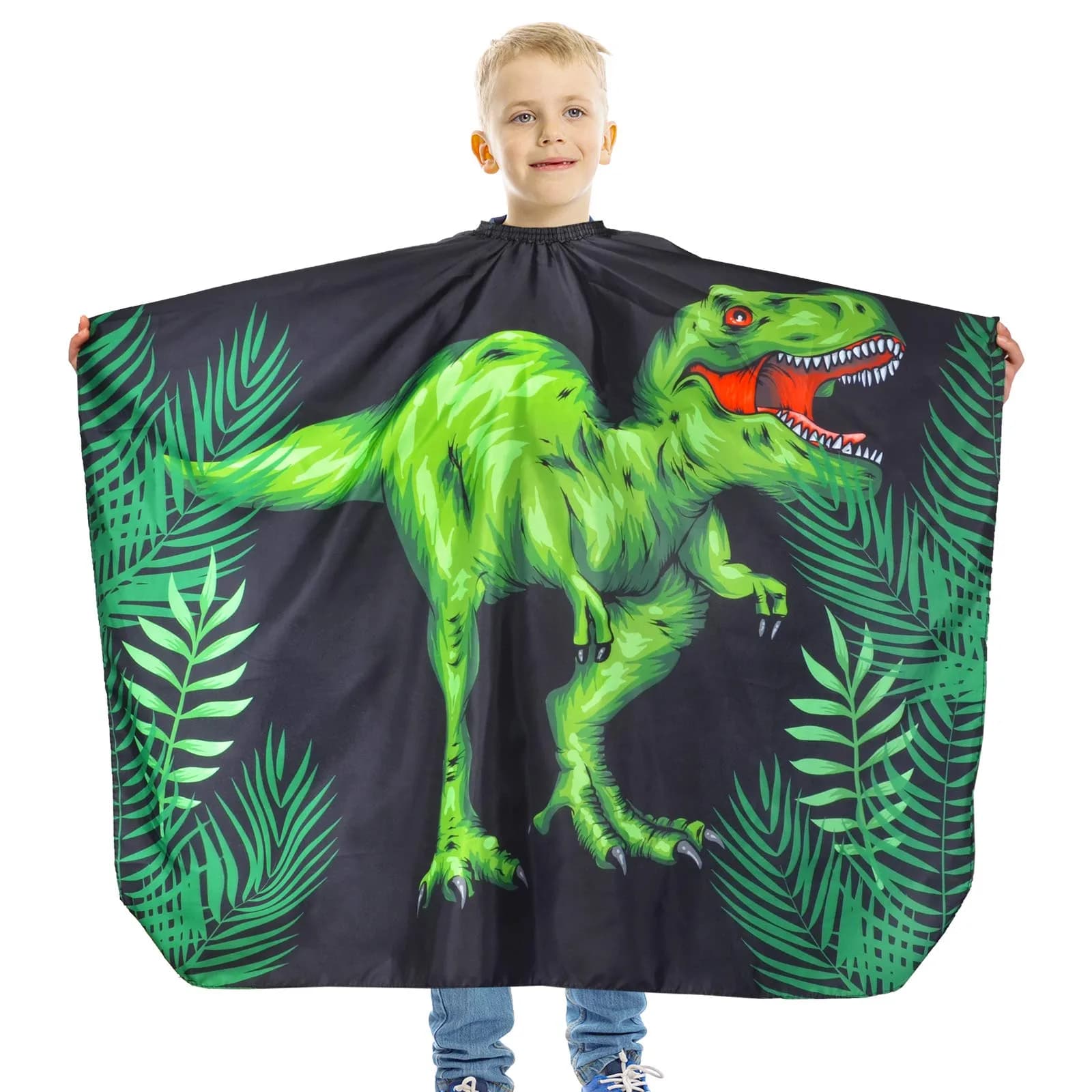 PAMAID Kids Haircut Cape Waterproof Barber Cape Cover, Dinosaur Print 120cm x 100cm | Protects Clothes from Hair & Styling Products — Dinosaur