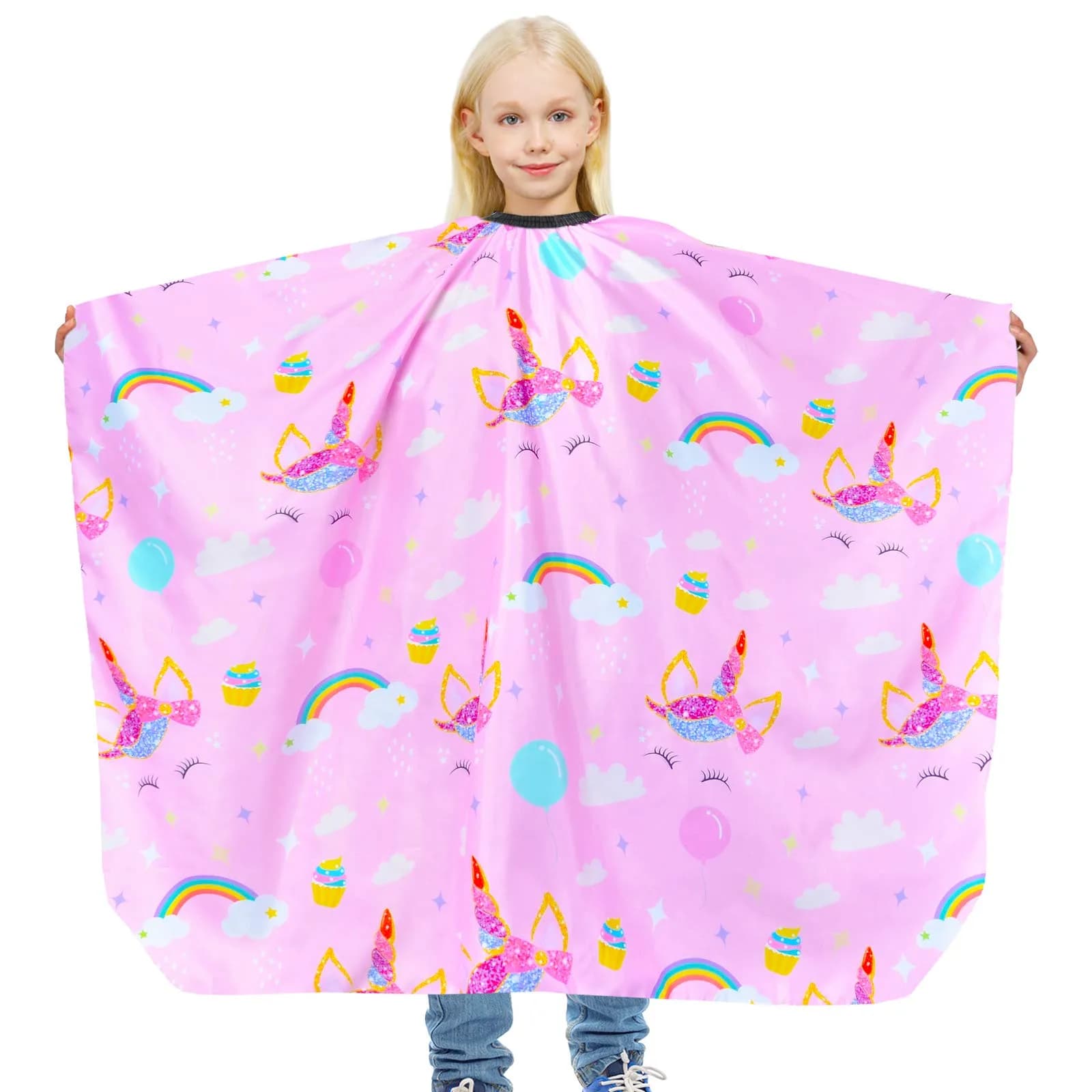 PAMAID Kids Haircut Cape Waterproof Barber Cape Cover, Dinosaur Print 120cm x 100cm | Protects Clothes from Hair & Styling Products — Pink