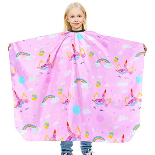 PAMAID Kids Haircut Cape Waterproof Barber Cape Cover with Adjustable Snap Closure, 120cm x 100cm | Cute Unicorn Print thumbnail 1