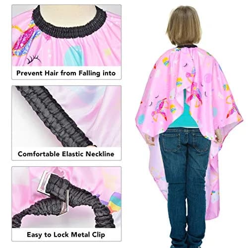 PAMAID Kids Haircut Cape Waterproof Barber Cape Cover with Adjustable Snap Closure, 120cm x 100cm | Cute Unicorn Print thumbnail 7